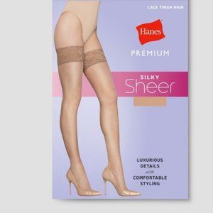Hanes Premium Women's Silky Sheer Lace Thigh Highs Nude S